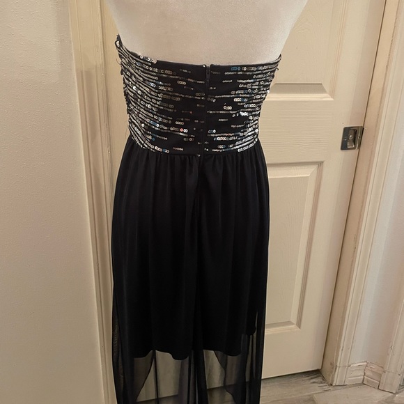 My Michelle Navy party dress sequin strapless top sheer hi low skirt - Picture 5 of 9